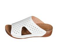 Sandales Compensées Femme Été Sandale Confortable Chaussons D'Été À Talons Hauts Et Épais pour Femmes,Style Romain Creux,Bout Ouvert,Semelle Épaisse Sabot Orthopédique Femme Sandales (White,42)