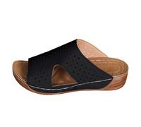 Sandales Compensées Femme Été Sandale Confortable Chaussons D'Été À Talons Hauts Et Épais pour Femmes,Style Romain Creux,Bout Ouvert,Semelle Épaisse Sabot Orthopédique Femme Sandales (Black,39)