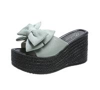 Sandales Compensées Femme Été Sandale Plateforme Bouche Plate Pantoufles Décontracté Poisson Tissu Nœud Compensé Dames Talon Pantoufle Femme Mules Et Sabots Sandales Plateforme Été (Green,40)