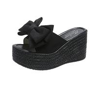 Sandales Compensées Femme Été Sandale Plateforme Bouche Plate Pantoufles Décontracté Poisson Tissu Nœud Compensé Dames Talon Pantoufle Femme Mules Et Sabots Sandales Plateforme Été (Black,39)