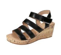 Sandales Compensées Femme Été Sandales Blanches Femmes Décontracté Côté Creux Ceinture Boucle Pente Bas Chaussures Été Dames Chaussure Femme Ete Plates (Black 42)