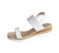 Sandales Compensées Femme Été Vadrouille Cool Brodée À Fond Épais Pour Femmes Sandales a Plateforme Compensées Femme Avec Bande Croisée Pantoufles D'été Anatomiques Confortables Fabriqué (White, 40)