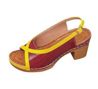 Sandales Compensées Femme, Nu-Pieds, Chaussures Été à Talon, Escarpins Ouverts | Bout Ouvert, Bride Arrière à Boucle, Cuir, Semelle Plateforme, Talon Bloc, Bordure Contrastée, Bureau, Soirée, Vacances