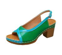 Sandales Compensées Femme, Nu-Pieds, Chaussures Été à Talon, Escarpins Ouverts | Bout Ouvert, Bride Arrière à Boucle, Cuir, Semelle Plateforme, Talon Bloc, Bordure Contrastée, Bureau, Soirée, Vacances