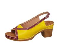 Sandales Compensées Femme, Nu-Pieds, Chaussures Été à Talon, Escarpins Ouverts | Bout Ouvert, Bride Arrière à Boucle, Cuir, Semelle Plateforme, Talon Bloc, Bordure Contrastée, Bureau, Soirée, Vacances
