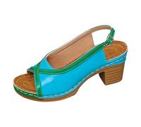 Sandales Compensées Femme, Nu-Pieds, Chaussures Été à Talon, Escarpins Ouverts | Bout Ouvert, Bride Arrière à Boucle, Cuir, Semelle Plateforme, Talon Bloc, Bordure Contrastée, Bureau, Soirée, Vacances