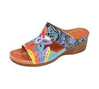 Sandales Compensées Femme Orthopedique Été Marche Confortable Plateforme Chaussures De Plage Antidérapantes Respirantes Bohême Bout Ouvert avec Talon Bloc Chaussure Compensé (Orange,38)