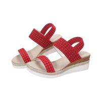 Sandales Compensées Femme Pieds Larges Blanches Chaussures Plates Décontractées À Boucle Élastique Sandales D'Été Pour Dames À La Mules Femme Confort Compensées (Red 41)