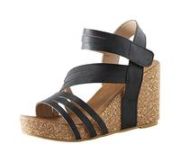Sandales Compensées Femme Pieds Larges Chaussures Sandales De Commerce Extérieur Européennes Et Américaines pour Femmes D'Été Avec Des Talons Compensés Et Des Sandale Femme ées Été (Black,38)
