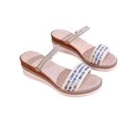 Sandales Compensées Femme Plateforme Bout Ouvert Bride Avant Décorée avec Détail Strass Double Bride Fine sur le Dessus Semelle Épaisse à Talon Compensé Chaussures Été Sortie Ville Quotidien