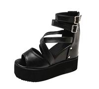 Sandales Compensées Femme Sandale Orthopedique Sandales À Plateforme pour Femmes,Romain,Chaussures À Talons Compensés Et À Fermeture Éclair Chaussures Femme Ete Confortable Sandale Fille (Black,42)