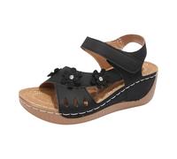 Sandales Compensées Femme Sandales Confortable De Plage Rétro Pour Femmes Bout Ouvert Semelle Épaisse Imprimée Confortables Et Décontractées À Chaussure Compensee Femme (Black 37)