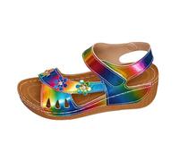 Sandales Compensées Femme Sandales Confortable De Plage Rétro Pour Femmes Bout Ouvert Semelle Épaisse Imprimée Confortables Et Décontractées À Chaussure Compensee Femme (Colorful 42)
