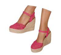 Sandales compensées habillées pour femme 2026 solide printemps 2026 tendance dentelle plateforme confortable sexy décontractée confortable plage western confort été 2026 travail bureau été, rose vif