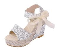 Sandales Compensées Lacet Femme Été Mode Espadrille Chaussure Talons Plateforme Hauts Sandales Bride à La Cheville Bout Ouvert Sandale de Plage Chic Mariage Confort Confortable Chaussons Bohême