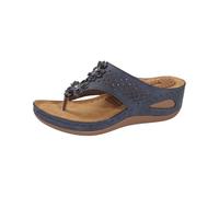 Sandales compensées légères à bout ouvert pour femme - Tongs d'été - Plage - Vacances - Confortable - Massage - Noir, bleu, 40.5 EU