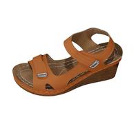 Sandales compensées minimalistes à bout ouvert pour femme - Double sangle réglable - Confortables - Pour la marche, les vacances, un usage quotidien, marron, 38.5 EU