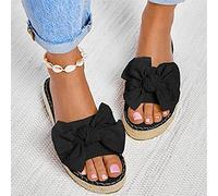 Sandales Compensées Mode Femmes Premium Orthopédiques Sandale À Bout Ouvert Été Bowknot Mode Été avec Support Sandales Espadrilles Chaussures de Plage,Noir,US7/EU37