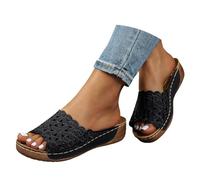 Sandales compensées orthopédiques pour femme - Style décontracté - Bout ouvert - Couleur unie - Sandales orthopédiques confortables avec soutien de la voûte plantaire, 02 Noir, 35.5 EU