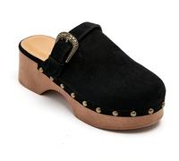 Sandales compensées plates-formes de mode décontractée vintage Chaussures ouvertes à enfiler (sans talon arrière)Plateforme et talonépaisGrande boucle décorative sur le dessusRivets métalliques autour