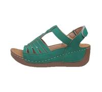 Sandales compensées pour femme à talons épais creux et à bout ouvert - Sandales antidérapantes et légères - Soutien de la voûte plantaire - Chaussures de marche confortables pour l'extérieur, Vert, 36