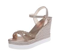 Sandales compensées pour femme avec plateforme et talon compensé - Élégantes - Talon orthopédique décontracté - Avec boucle antidérapante et flexible - Bout ouvert - Marche et randonnée - Mariage 2025