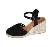 Sandales compensées pour femme avec sangle élastique - Sandales d'été orthopédiques à bout fermé, chaussures ouvertes à l'arrière en paille, sandales antidérapantes, légères et confortables
