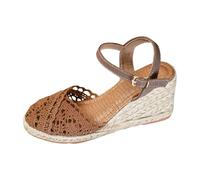 Sandales compensées pour femme avec sangle élastique - Sandales d'été orthopédiques à bout fermé, chaussures ouvertes à l'arrière en paille, sandales antidérapantes, légères et confortables