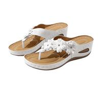 Sandales compensées pour femme avec strass et fleurs décontractées pour l'été, la plage, les vacances, blanc, 38.5 EU
