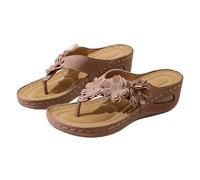 Sandales compensées pour femme avec strass et fleurs décontractées pour l'été, la plage, les vacances, kaki, 37.5 EU