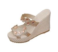 Sandales compensées pour femme avec strass - Mules pour femme avec talon à paillettes Slides Plateforme Sandales à talons hauts Escarpins Bout ouvert Chaussures d'été à claquettes Pantoufles