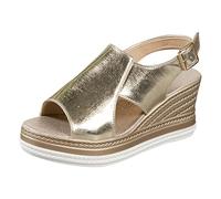 Sandales compensées pour femme avec talon haut et semelle compensée confortable avec boucle souple Mode Chaussures orthopédiques Bout ouvert Casual Antidérapantes Fête Mariage Marche, or, 39 EU