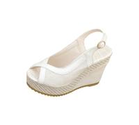 Sandales compensées pour femme - Bout ouvert - Boucle - Slingback - Espadrilles avec sangle croisée - Talons hauts à enfiler, beige, 38 EU