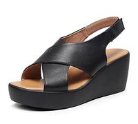 Sandales compensées pour femme - Bout ouvert - Escarpins compensés - Sandales de soirée - Pointure EU 34 - Noir