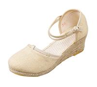 Sandales compensées pour femme - Chaussures d'été - Espadrilles - Sandales compensées blanches - Escarpins fermés - Sandales compensées blanches - Sandales compensées tricotées fermées, beige, 43