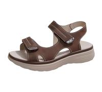 Sandales compensées pour femme - Chaussures orthopédiques avec soutien de la voûte plantaire - Bout ouvert - Sangle de cheville - Sandales d'été larges - Sandales d'été en cuir - Sandales de marche en