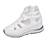 Sandales compensées pour femme - Coupe large - Bout fermé - Sandales romaines tendance - Semelle souple - Antidérapantes - Respirantes - Creuses - Pour la marche en plein air, blanc, 41 EU
