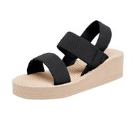 Sandales compensées pour femme - Coupe large - Confortables - Chaussures compensées décontractées à bout ouvert - Sandales orthopédiques légères - Coussin d'été - fasciite plantaire - Sangle de