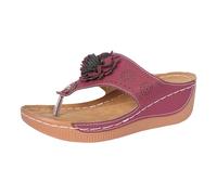 Sandales compensées pour femme - Coupe laser - Motif floral - Bout ouvert - Chaussures d'été décontractées avec applique florale 3D, bordeaux, 40.5 EU