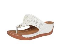 Sandales compensées pour femme - Coupe laser - Motif floral - Bout ouvert - Chaussures d'été décontractées avec applique florale 3D, blanc, 37.5 EU