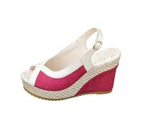 Sandales compensées pour femme de style espadrilles avec design bicolore - Wedges à bout ouvert avec sangle de cheville et talon en raphia | Chaussures d'été élégantes pour mariages et fêtes, Style