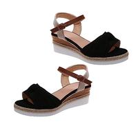 Sandales compensées pour femme d'été avec boucle orthopédique flexible bout ouvert Chaussures Espadrilles Talon Mode Antidérapantes Décontractées Mariage Marche Fête 2025, Noir , 38 EU