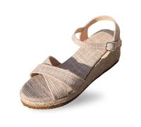 Sandales compensées pour femme - Élégantes et confortables - Orthopédiques - Bout ouvert - Sandales de plage - Sandales d'été tendance pour le quotidien, le travail et les promenades, Z beige., 42 EU