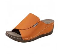 Sandales compensées pour femme - Épaisses et confortables - En cuir synthétique - Chaussures orthopédiques avec soutien de la voûte plantaire - Bout ouvert - Sandales décontractées pour la marche, la