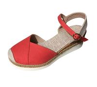 Sandales compensées pour femme - Espadrilles à plateforme - Chaussures d'été confortables - Sandales fermées avec sangle de cheville - Semelle souple - Sandales compensées pour femme - Sandales