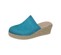 Sandales compensées pour femme, espadrilles compensées à bout fermé, confortables à enfiler, dos nu, pantoufles orthopédiques décontractées, coupe large, chaussures d'été, bleu ciel, 37 EU