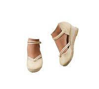 Sandales compensées pour femme Espadrilles confortables d'été avec fermeture à boucle en jute élégantes et flexibles Chaussures antidérapantes pour fête de mariée 2025, 2 Beiges, 38 EU