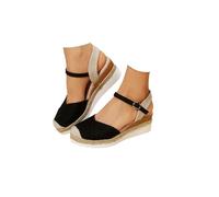 Sandales compensées pour femme Espadrilles confortables d'été avec fermeture à boucle en jute élégantes et flexibles Chaussures antidérapantes pour fête de mariée 2025, 4 Noir, 38 EU