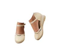 Sandales compensées pour femme Espadrilles confortables d'été avec fermeture à boucle en jute élégantes et flexibles Chaussures antidérapantes pour fête de mariée 2025, beige, 38 EU