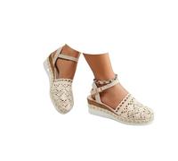 Sandales compensées pour femme Espadrilles confortables d'été avec fermeture à boucle en jute élégantes et flexibles Chaussures antidérapantes pour fête de mariée 2025, 3 blanc, 37 EU
